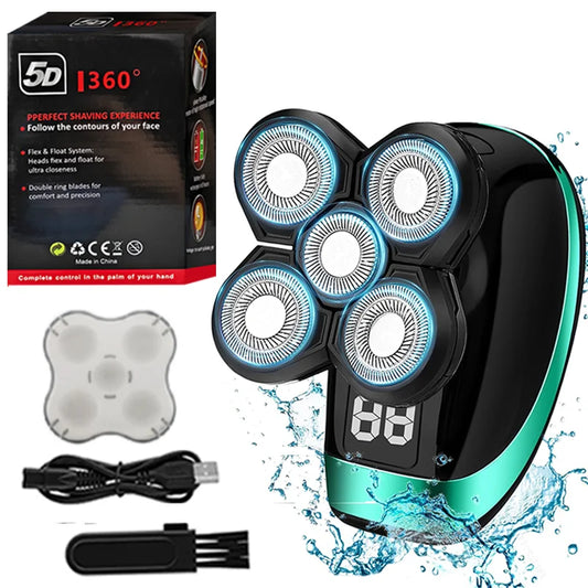 5-In-1 Professional Waterproof Beauty Set Face Body Electric Shaver Men'S LCD Rechargeable Beard Electric Shaver Bald Head Shave