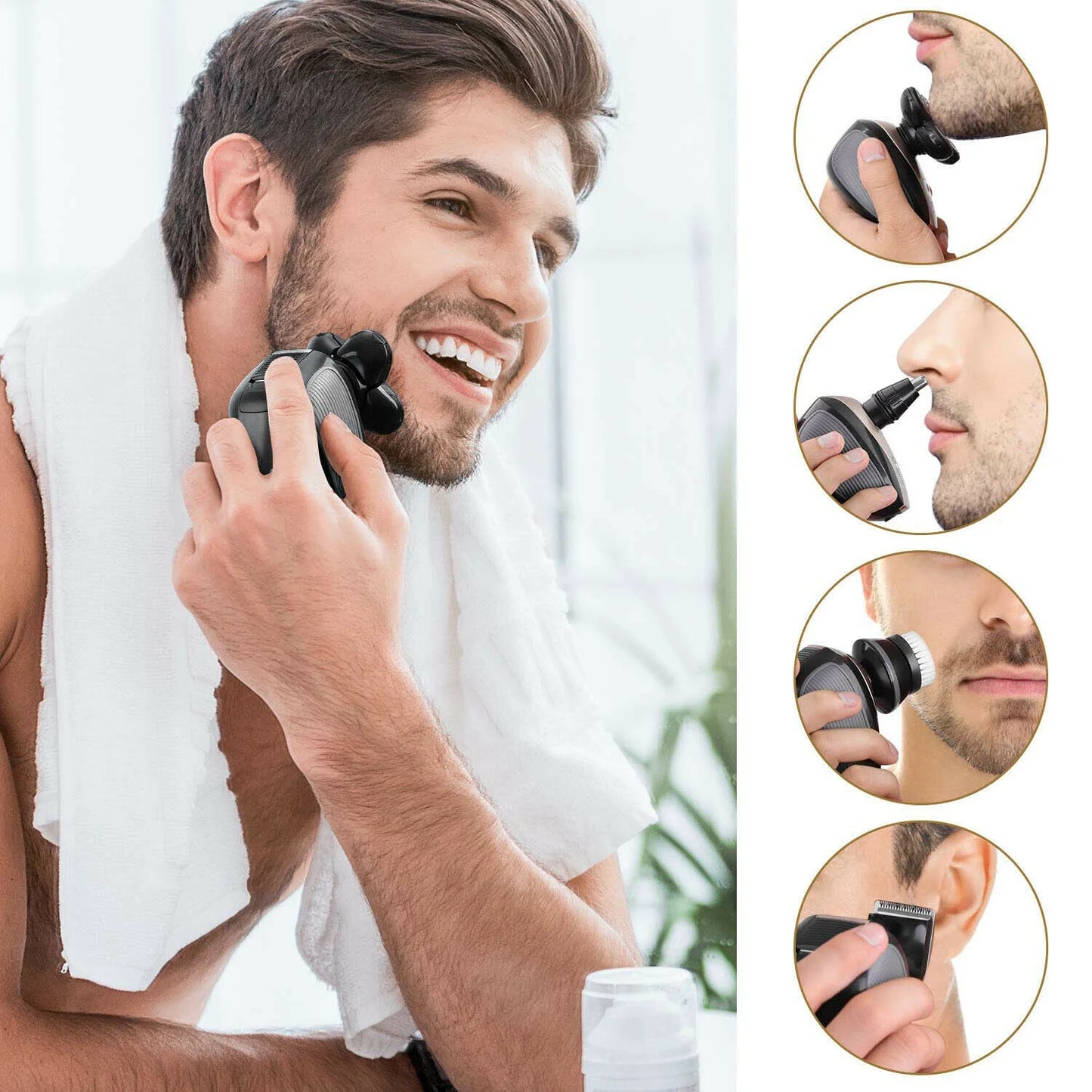 Father'S Day Men 5-In-1 Rotary Electric Shaver Rechargeable Bald Head Hair Beard Trimmer