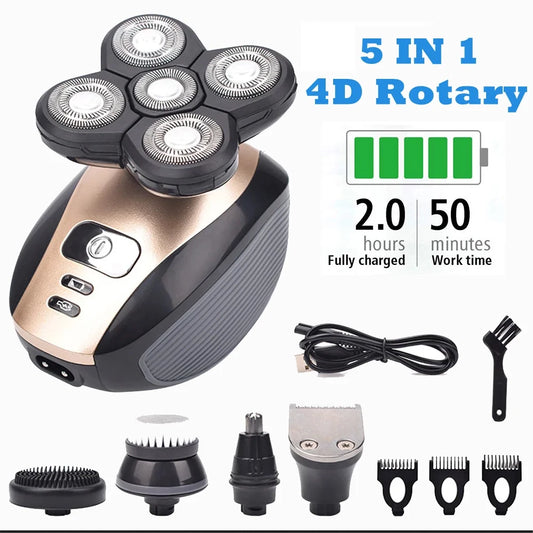 Father'S Day Men 5-In-1 Rotary Electric Shaver Rechargeable Bald Head Hair Beard Trimmer